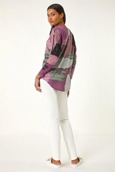 Roman Mauve Brushed Print Zip Detail Top