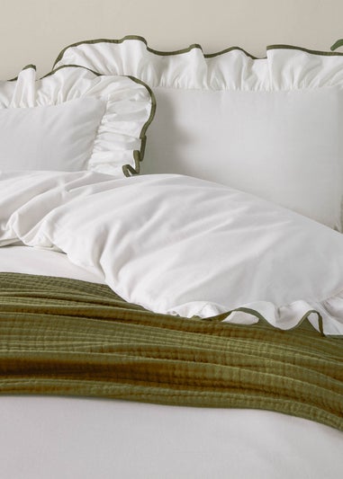 Wylder Blousey Cotton Ruffle Duvet Cover Set Olive