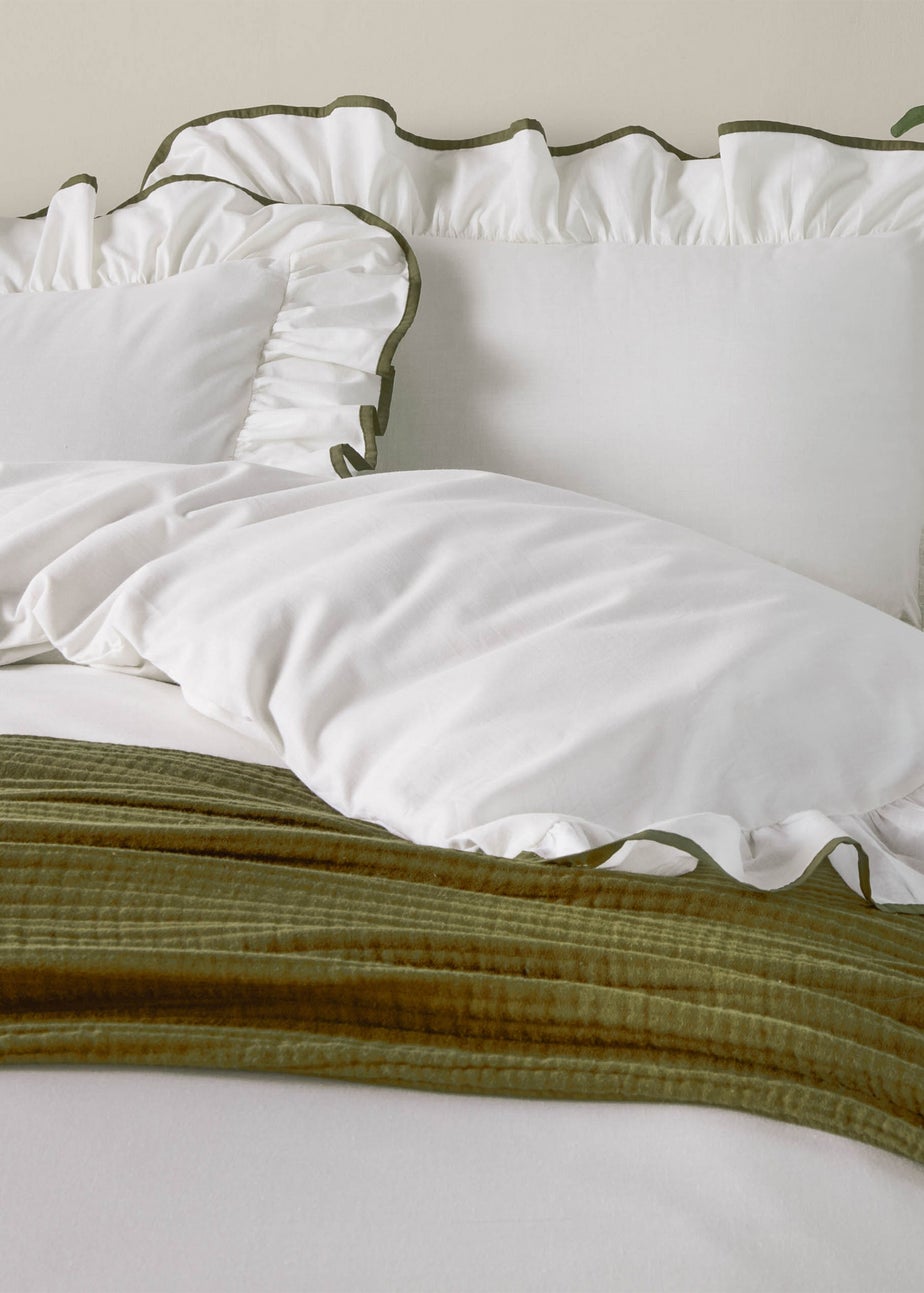 Wylder Blousey Cotton Ruffle Duvet Cover Set Olive