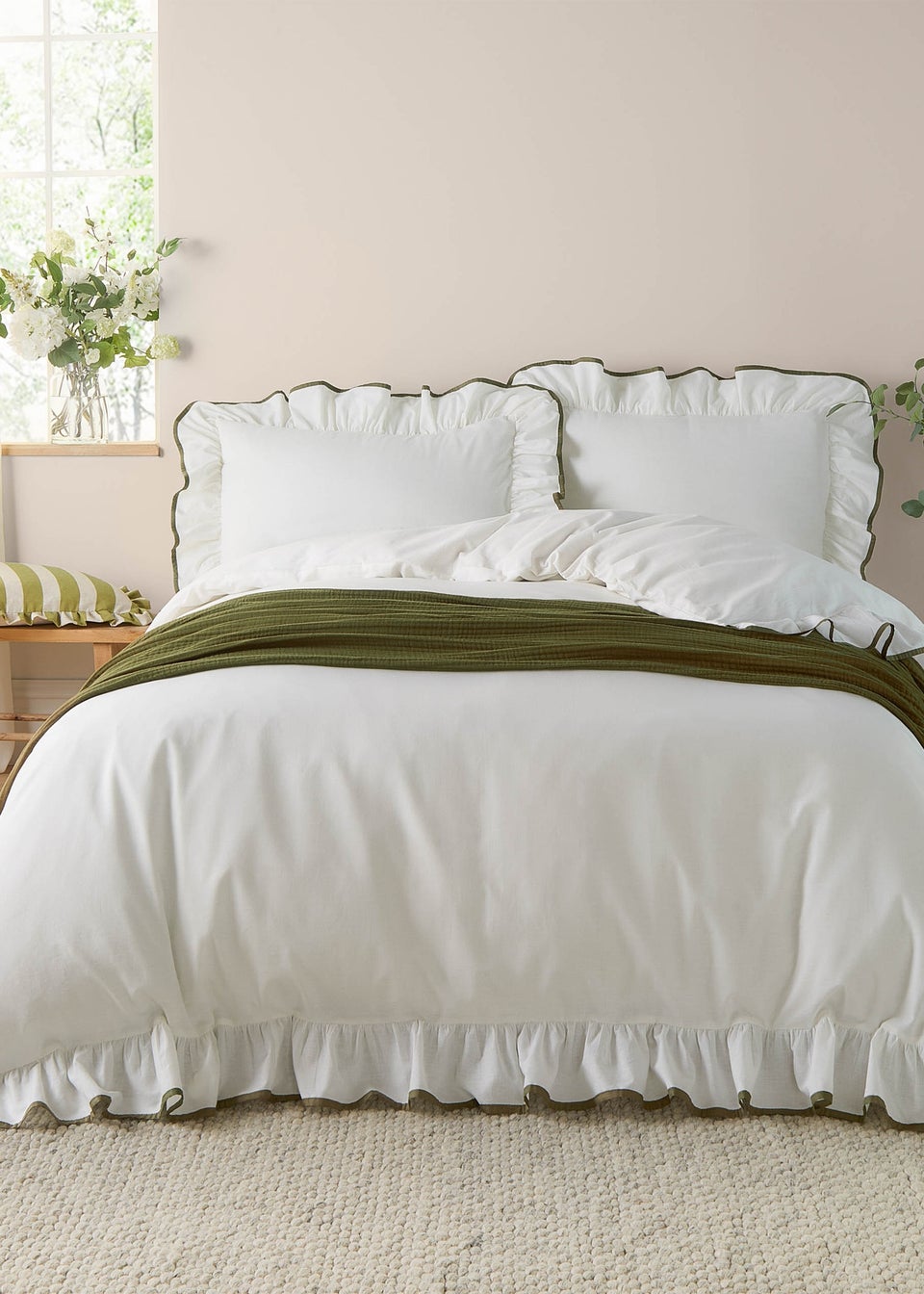 Wylder Blousey Cotton Ruffle Duvet Cover Set Olive