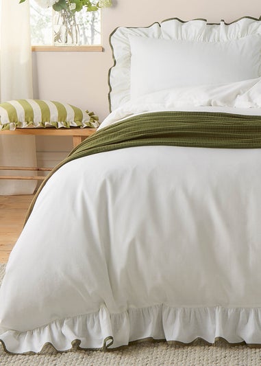 Wylder Blousey Cotton Ruffle Duvet Cover Set Olive