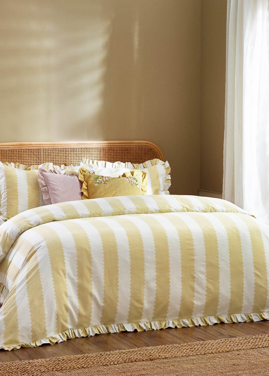 Wylder Birdie Stripe Ruffle Duvet Cover Set Butter Yellow