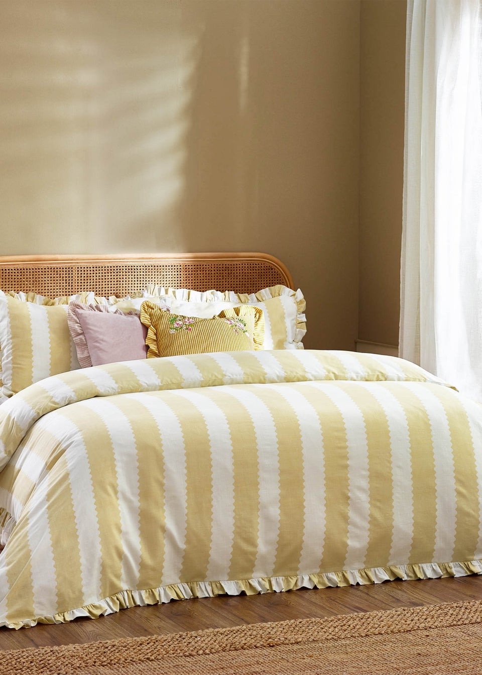 Wylder Birdie Stripe Ruffle Duvet Cover Set Butter Yellow