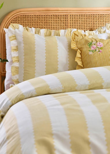 Wylder Birdie Stripe Ruffle Duvet Cover Set Butter Yellow