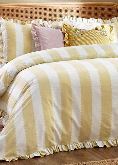 Wylder Birdie Stripe Ruffle Duvet Cover Set Butter Yellow