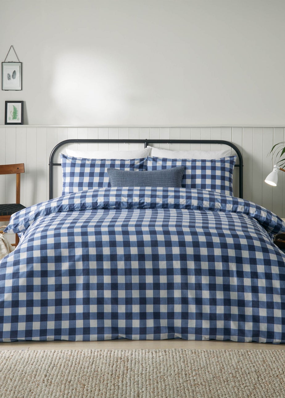 furn. Hartsford Check Printed Duvet Cover Set Navy
