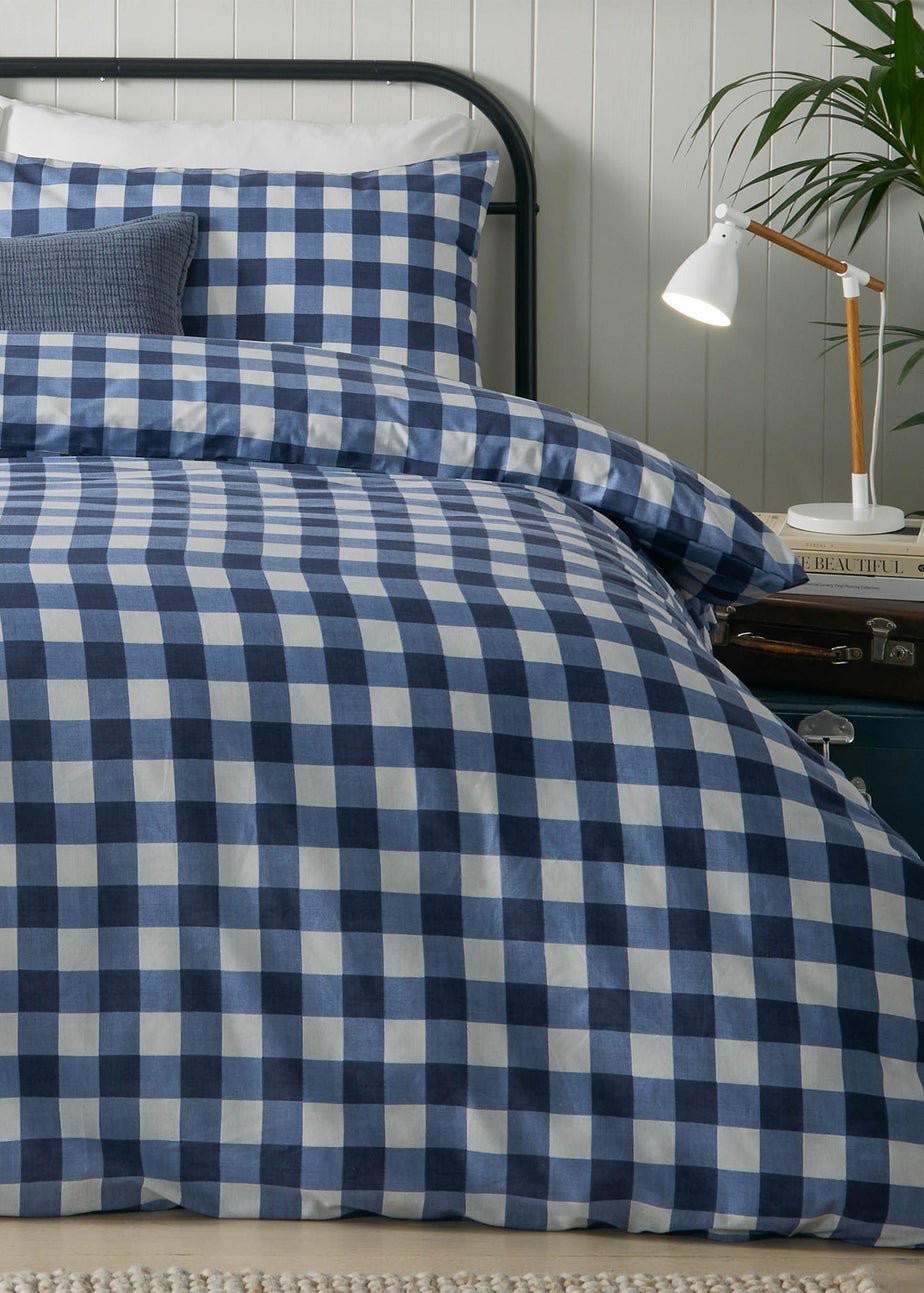 furn. Hartsford Check Printed Duvet Cover Set Navy