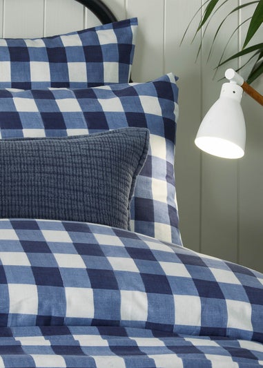 furn. Hartsford Check Printed Duvet Cover Set Navy