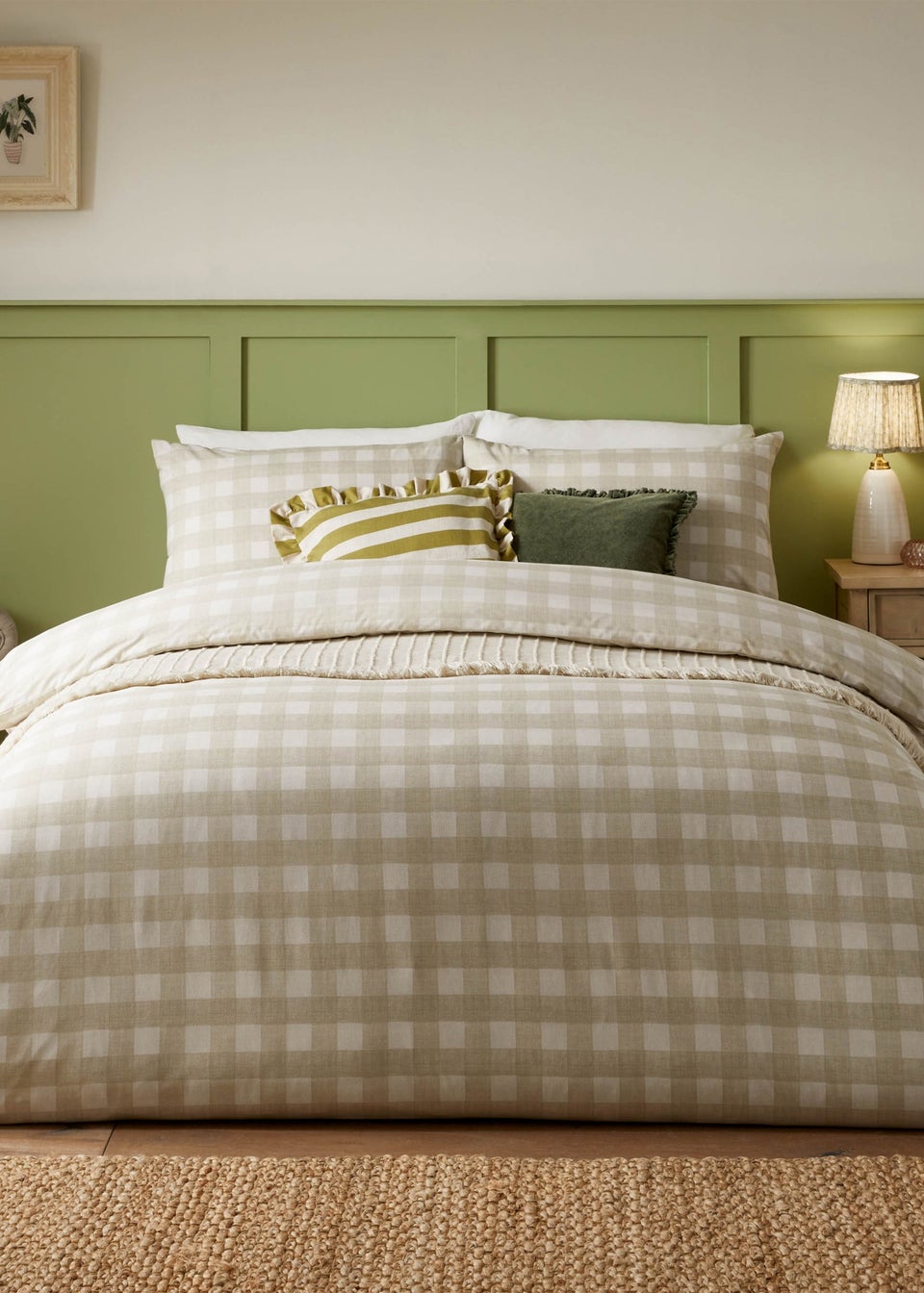 furn. Hartsford Check Printed Duvet Cover Set Neutral
