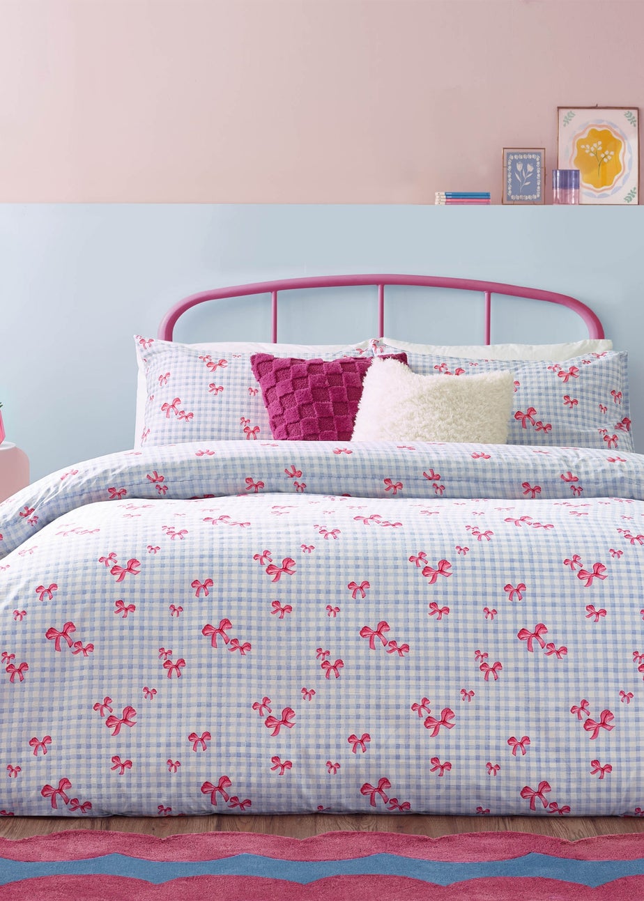 Heya Home Gingham Bows Printed Duvet Cover Set Blue