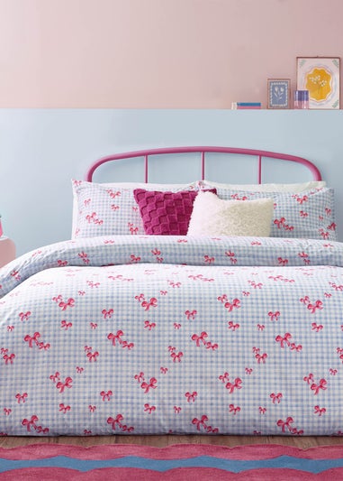 Heya Home Gingham Bows Printed Duvet Cover Set Blue