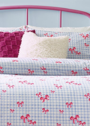 Heya Home Gingham Bows Printed Duvet Cover Set Blue