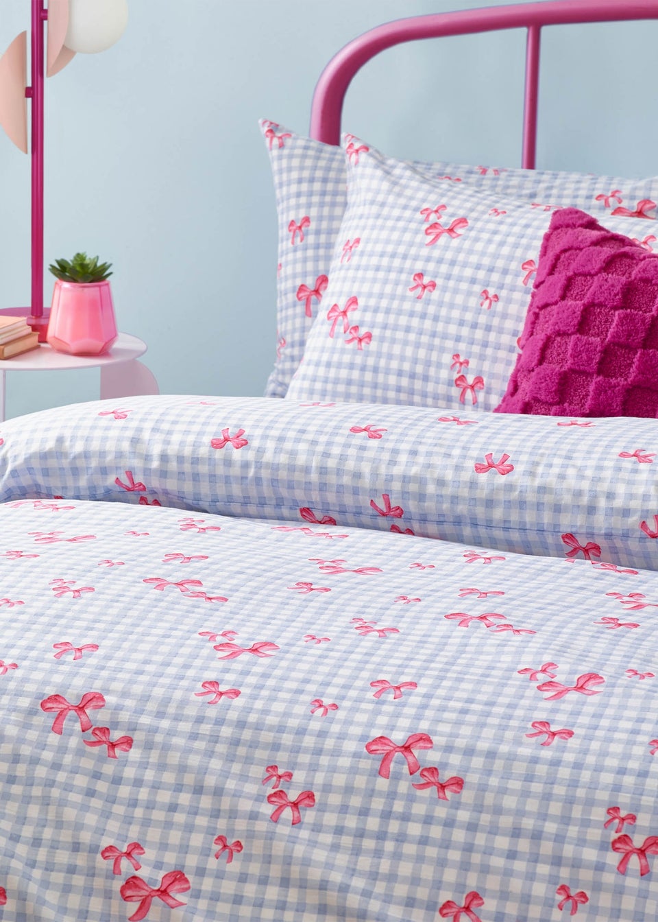 Heya Home Gingham Bows Printed Duvet Cover Set Blue