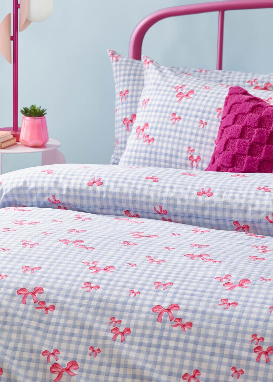 Heya Home Gingham Bows Printed Duvet Cover Set Blue