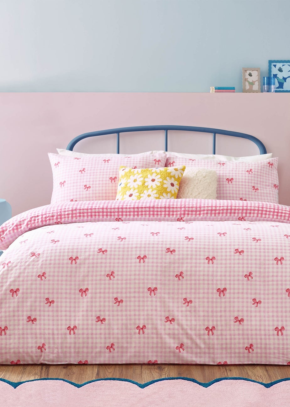 Heya Home Gingham Bows Printed Duvet Cover Set Pink