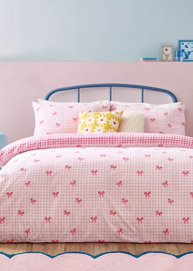 Heya Home Gingham Bows Printed Duvet Cover Set Pink