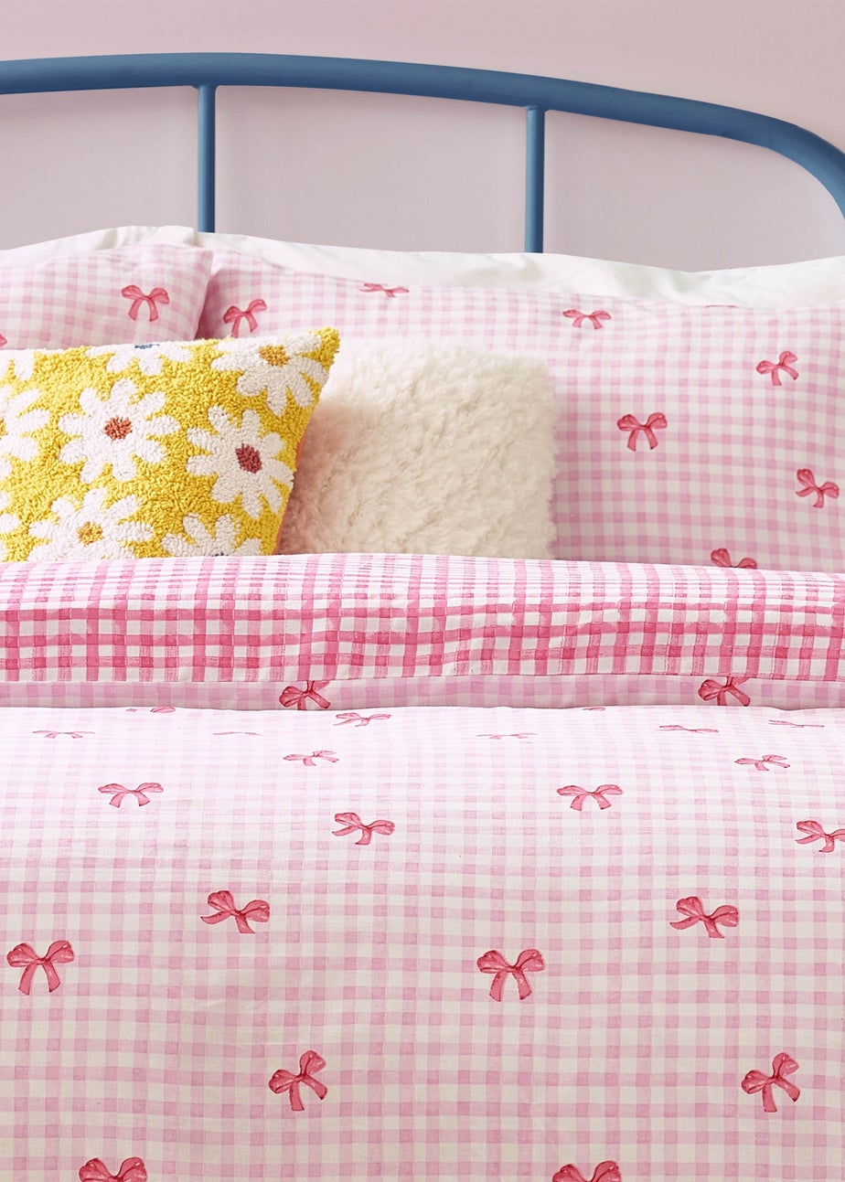 Heya Home Gingham Bows Printed Duvet Cover Set Pink