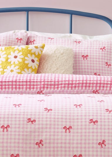 Heya Home Gingham Bows Printed Duvet Cover Set Pink