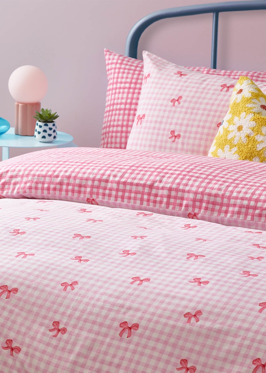 Heya Home Gingham Bows Printed Duvet Cover Set Pink