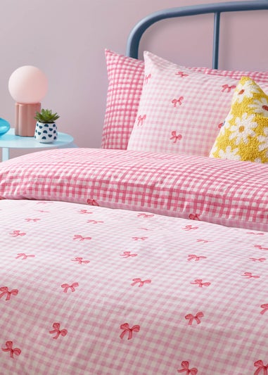 Heya Home Gingham Bows Printed Duvet Cover Set Pink