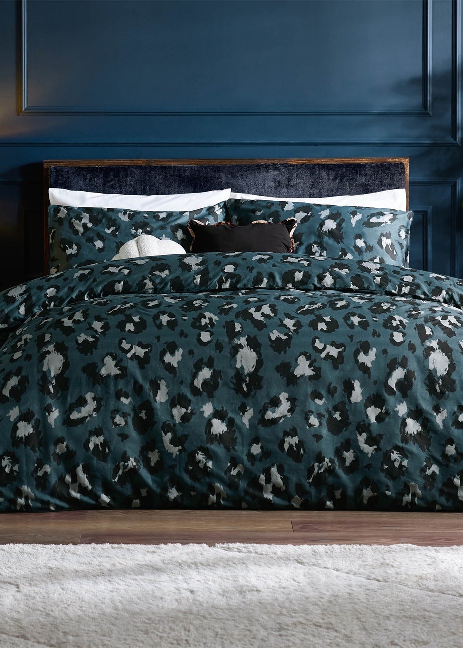 furn. True Leopard Printed Duvet Cover Set Slate