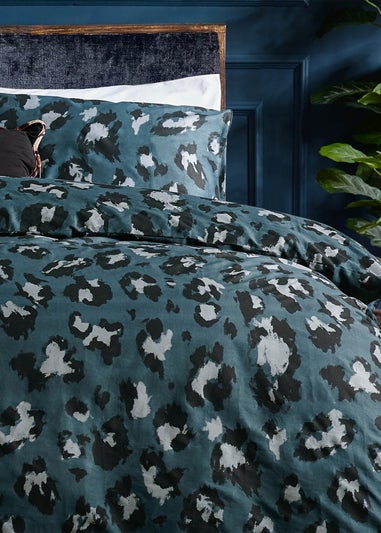 furn. True Leopard Printed Duvet Cover Set Slate