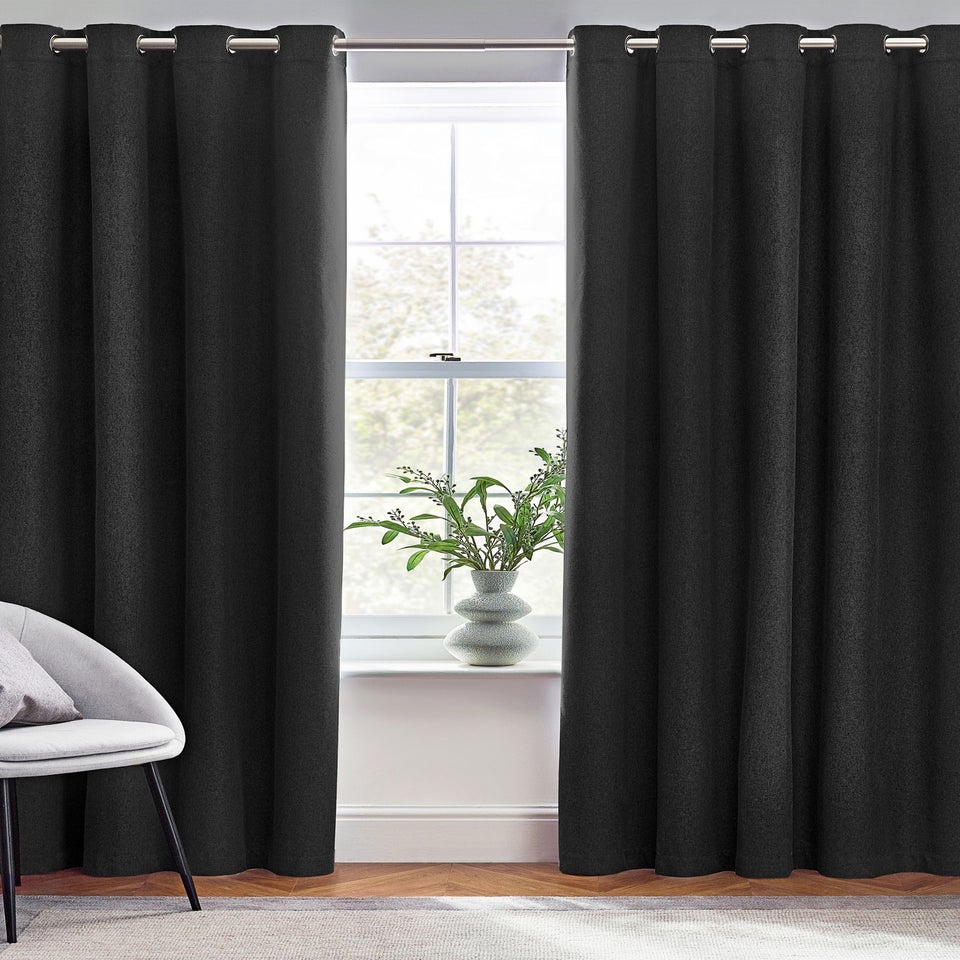 furn. Dawn 100% Blackout Thermal Eyelet Curtains Black