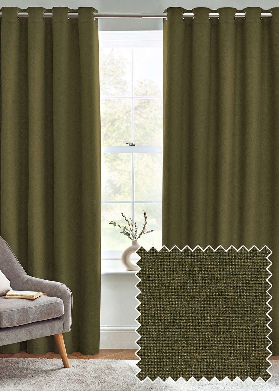 furn. Dawn 100% Blackout Thermal Eyelet Curtains Olive