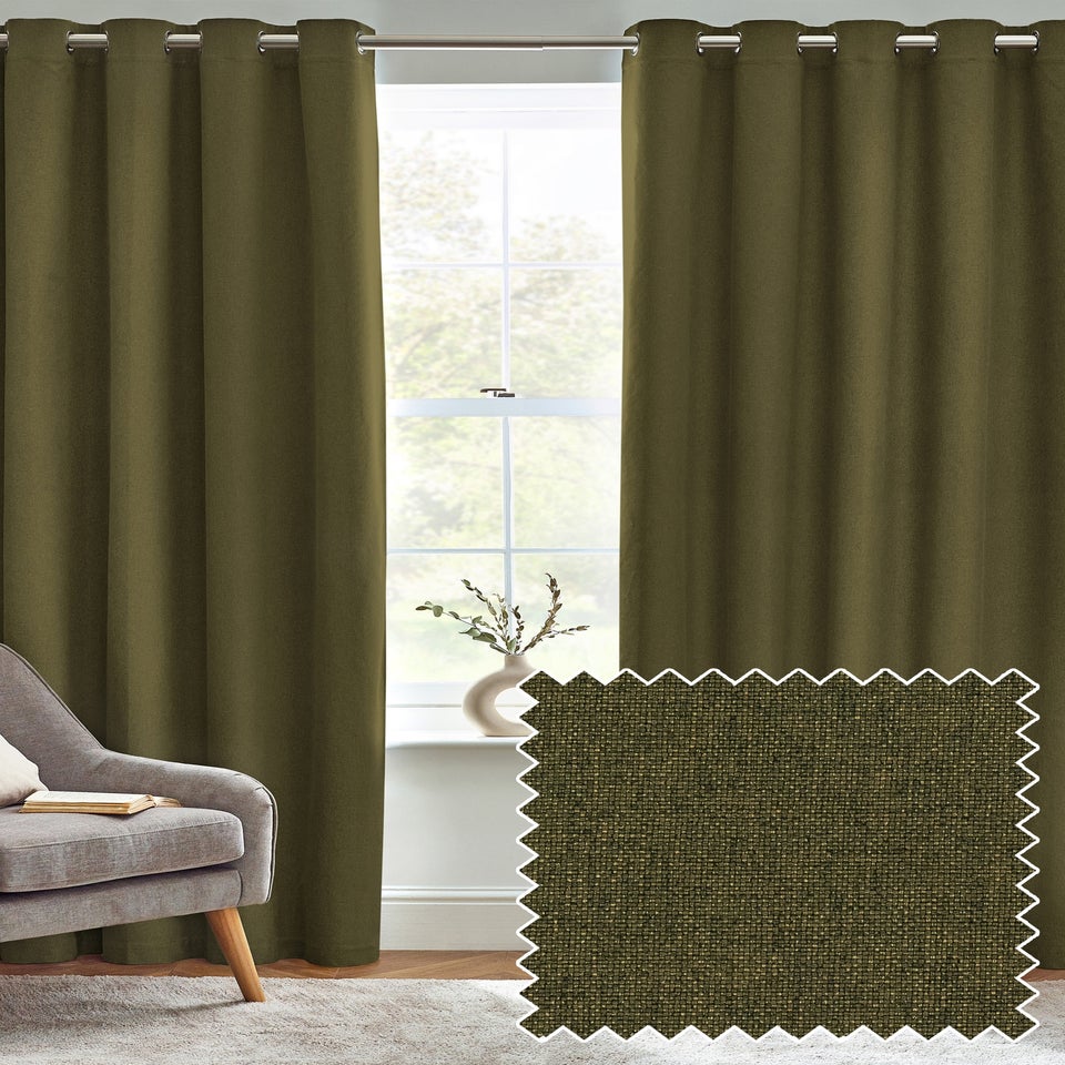 furn. Dawn 100% Blackout Thermal Eyelet Curtains Olive
