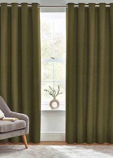 furn. Dawn 100% Blackout Thermal Eyelet Curtains Olive