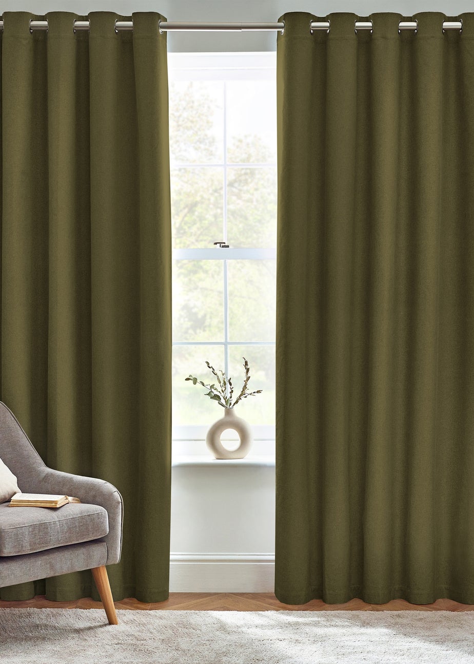furn. Dawn 100% Blackout Thermal Eyelet Curtains Olive