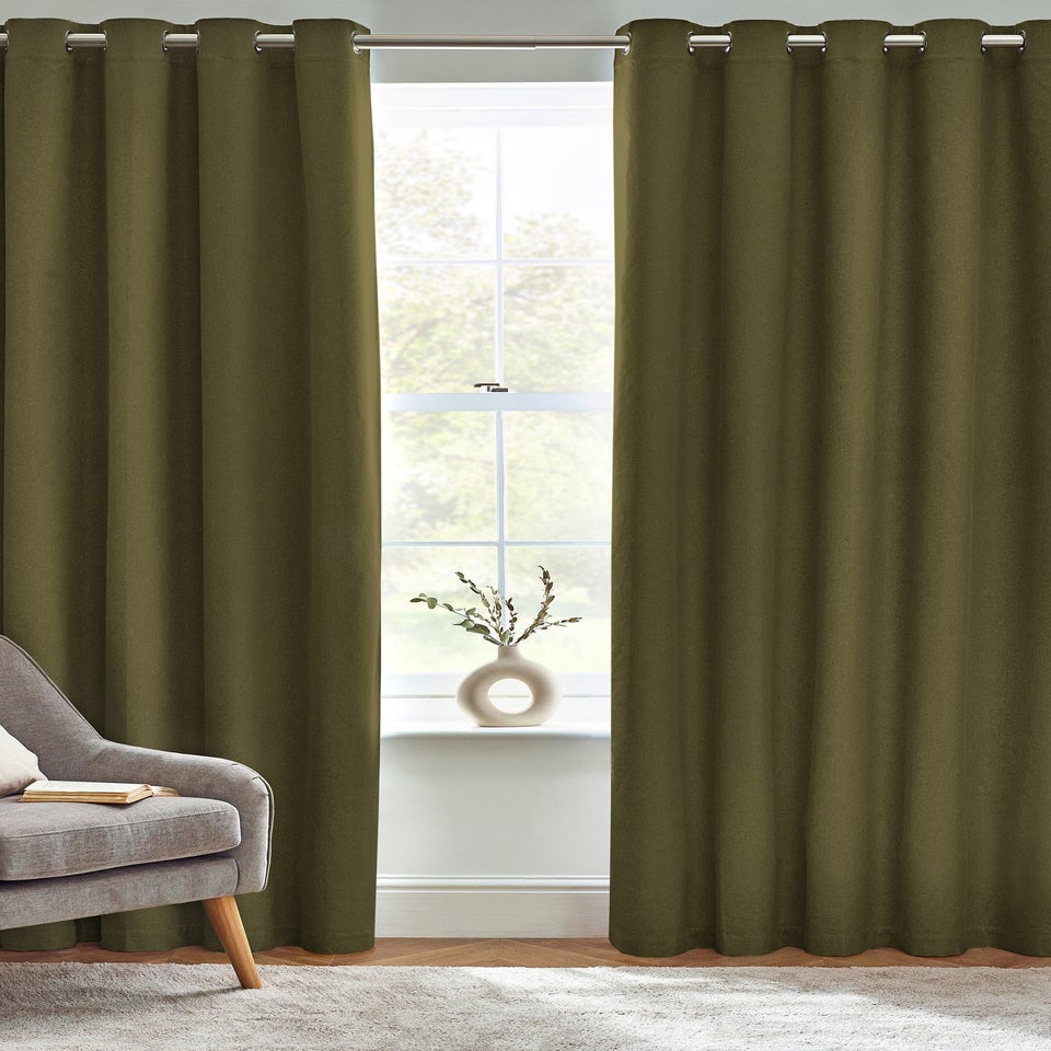 furn. Dawn 100% Blackout Thermal Eyelet Curtains Olive
