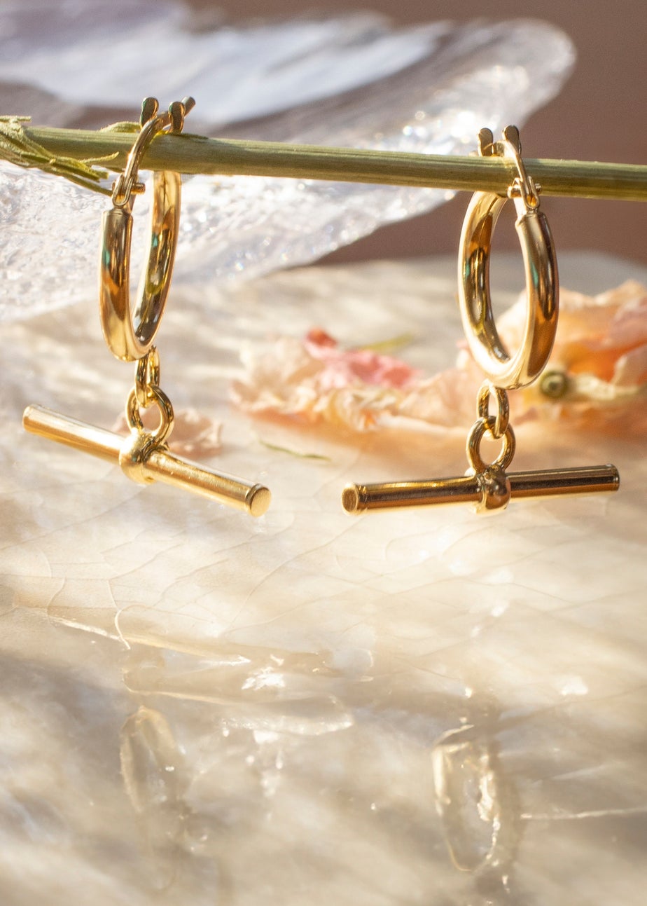 Golden Moments 9ct Yellow Gold Round TBar Hoop Creole Earrings