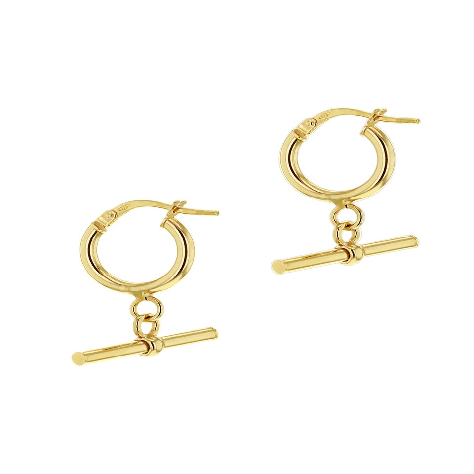 Golden Moments 9ct Yellow Gold Round TBar Hoop Creole Earrings