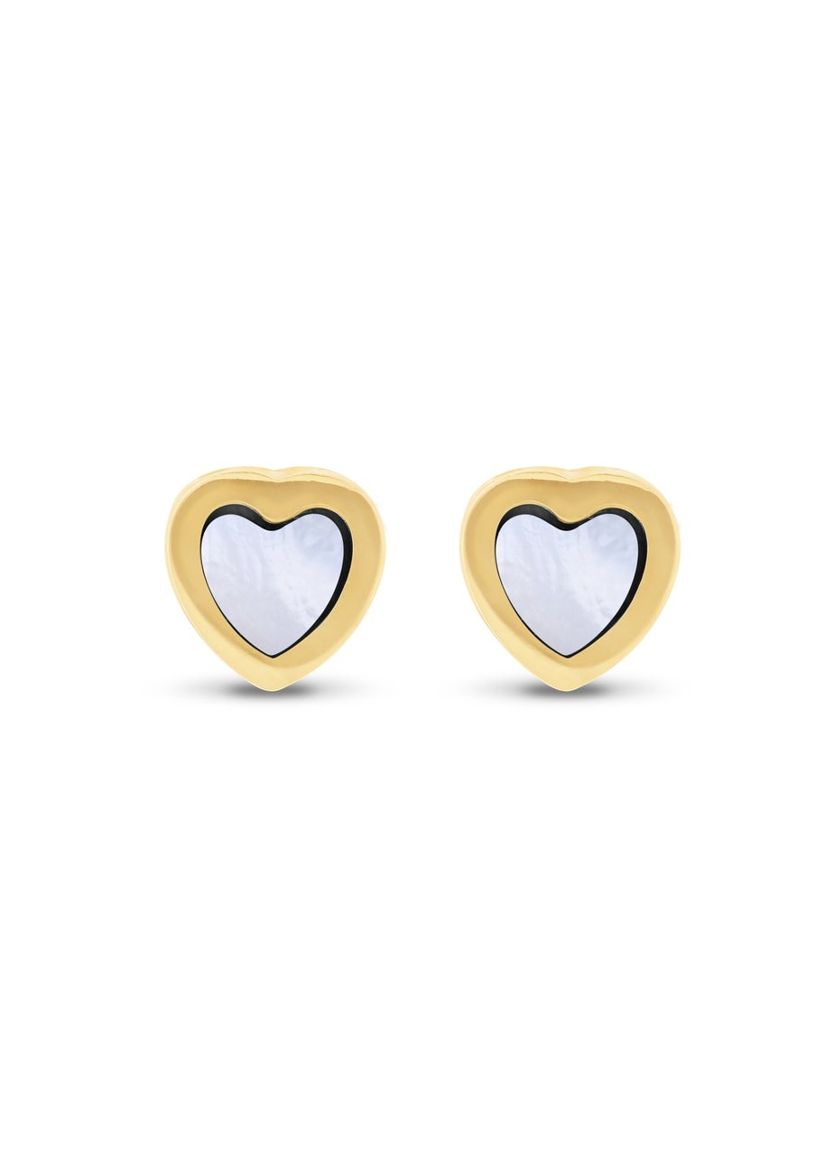 Golden Moments 9ct Yellow Gold Mother of Pearl Heart Stud Earring