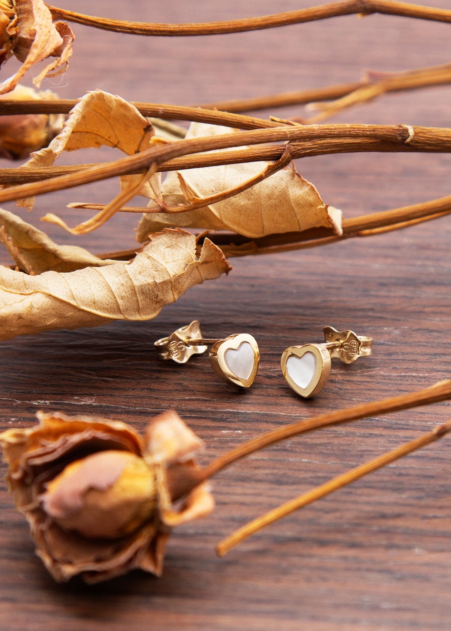 Golden Moments 9ct Yellow Gold Mother of Pearl Heart Stud Earring