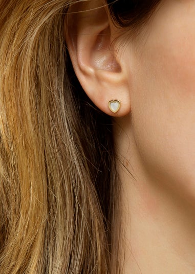 Golden Moments 9ct Yellow Gold Mother of Pearl Heart Stud Earring