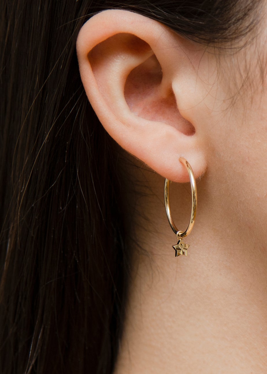 Golden Moments 9ct Yellow Gold Plain Hoop With Star Drop Earring