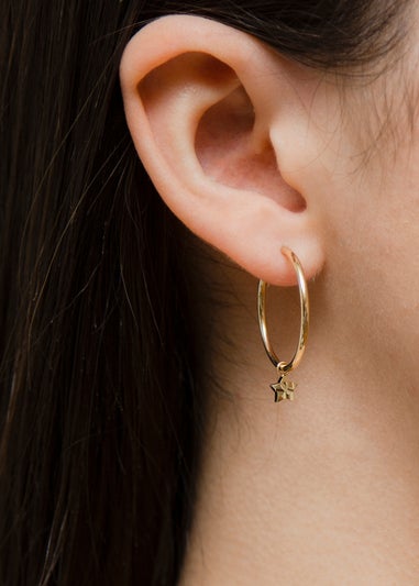 Golden Moments 9ct Yellow Gold Plain Hoop With Star Drop Earring