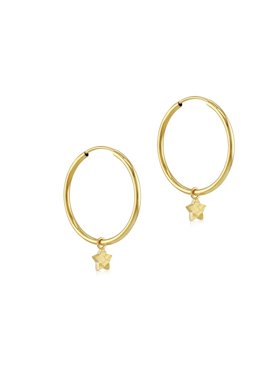 Golden Moments 9ct Yellow Gold Plain Hoop With Star Drop Earring