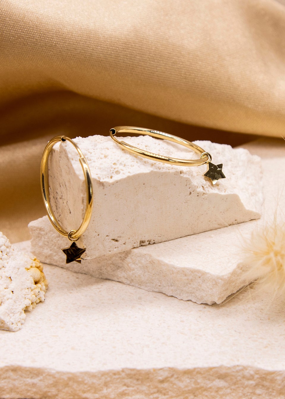 Golden Moments 9ct Yellow Gold Plain Hoop With Star Drop Earring