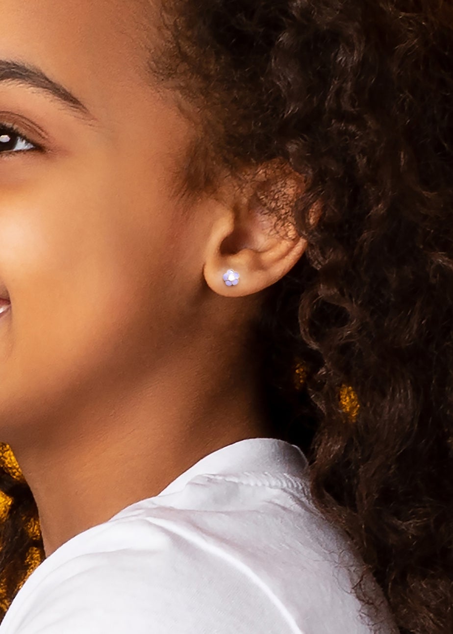 Golden Moments 9ct Yellow Gold Purple Enamel Flower Stud Earrings