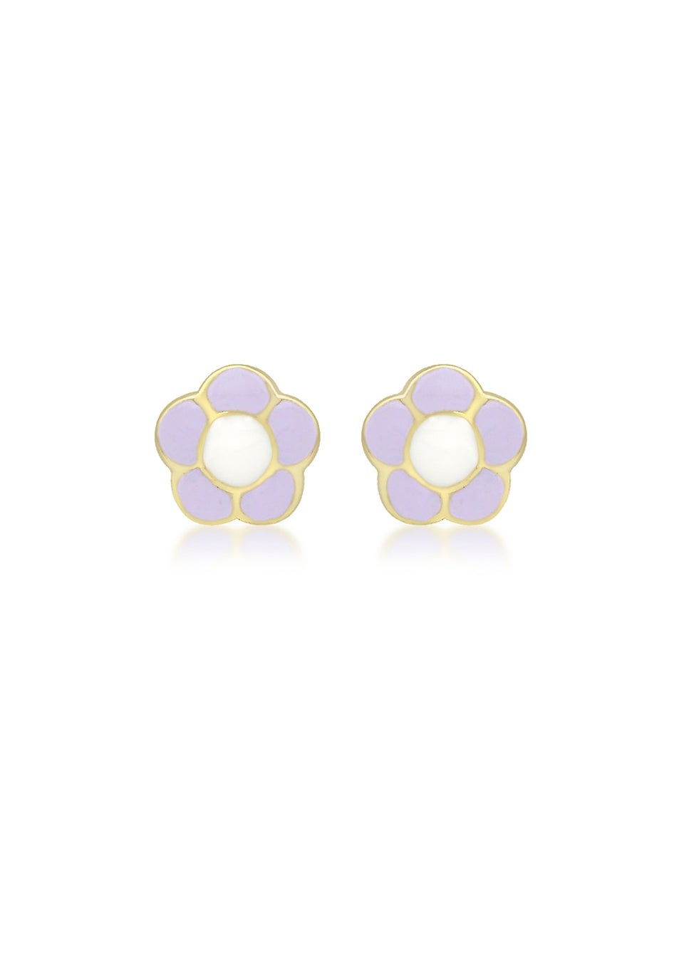 Golden Moments 9ct Yellow Gold Purple Enamel Flower Stud Earrings