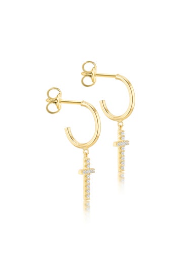 Golden Moments 9ct Yellow Gold CZ Cross Drop Stud Earrings