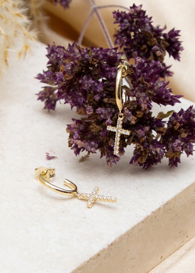 Golden Moments 9ct Yellow Gold CZ Cross Drop Stud Earrings