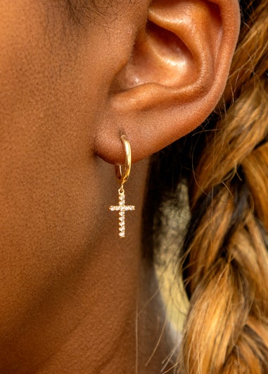 Golden Moments 9ct Yellow Gold CZ Cross Drop Stud Earrings
