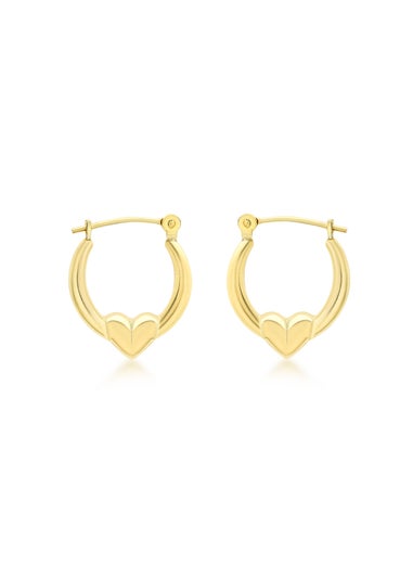 Golden Moments 9ct Yellow Gold Crystalique Heart Creole Earrings