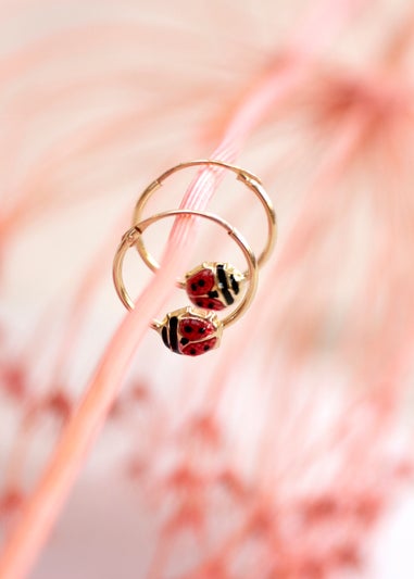 Golden Moments 9ct Yellow Gold Enamel Ladybird Hoop Earrings