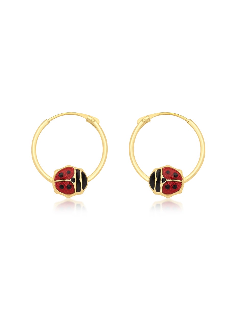 Golden Moments 9ct Yellow Gold Enamel Ladybird Hoop Earrings