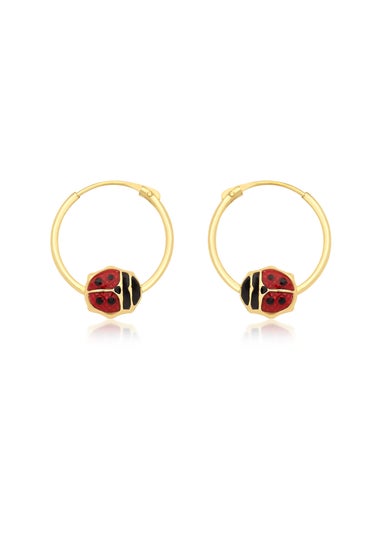 Golden Moments 9ct Yellow Gold Enamel Ladybird Hoop Earrings